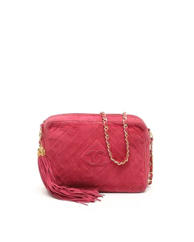 Pre-owned Chanel Cc Suede Camera Bag In Red