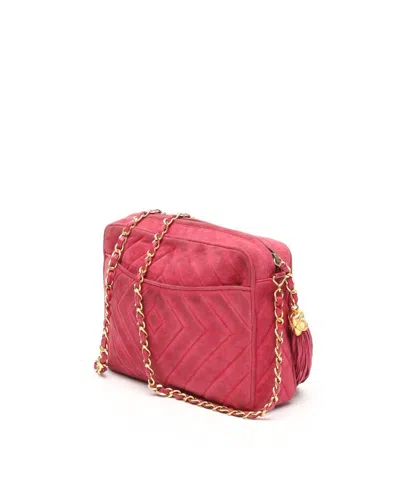 Pre-owned Chanel Cc Suede Camera Bag In Red