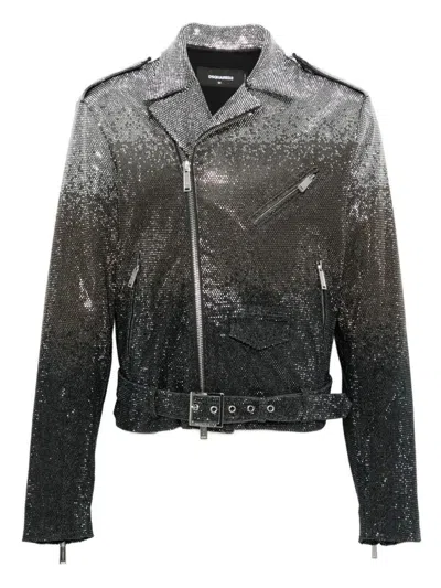 Dsquared2 Shadow Mini Jacket Belt Sequin Lapels In Black
