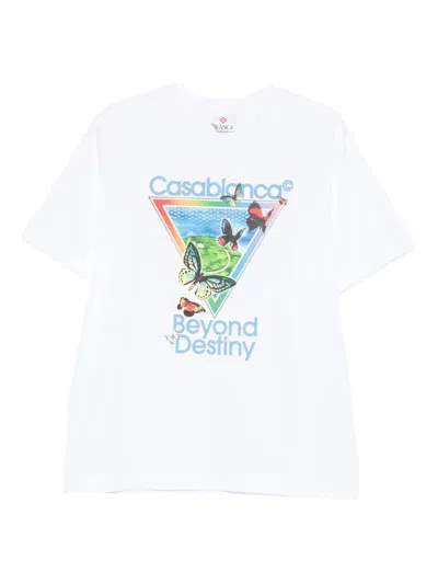 Casablanca Tennis Club Icon Beyond Destiny Printed Cotton T-shirt In White