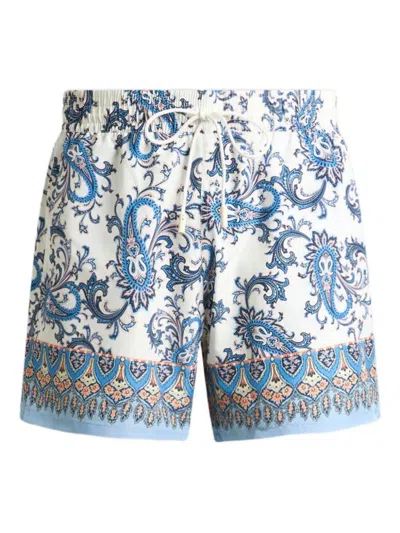Etro Swim Shorts With Placed Leafy Paisley Print In Blue