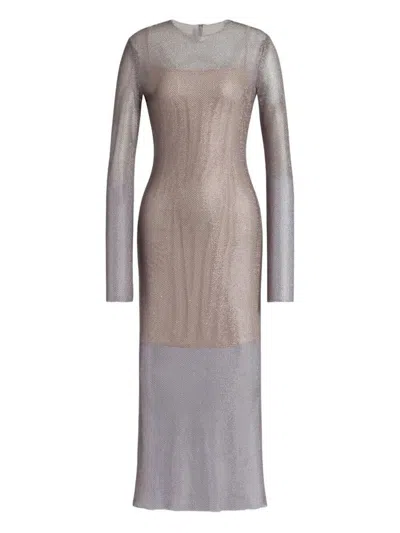 Alberta Ferretti Crystals Net Midi Dress Clothing In Gray