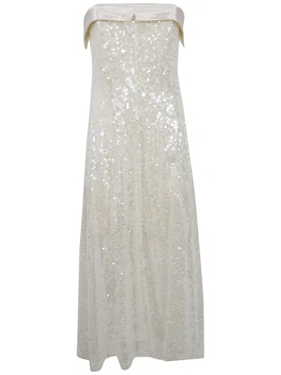 Alberta Ferretti Sequin Dress Floor Length Off Shoulder In White