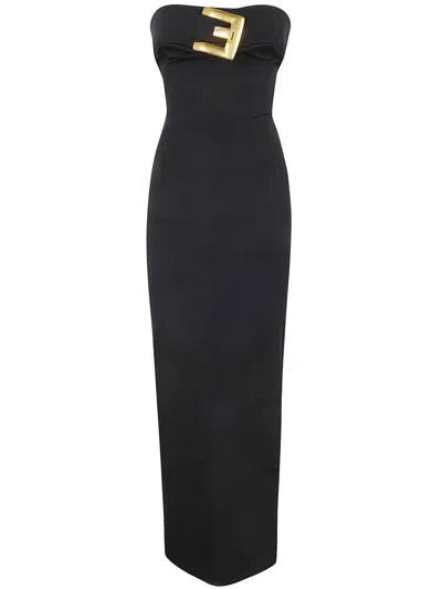 Balmain Belted Bustier Compact Jersey Long Dress Clothing In Black