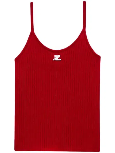 Courrèges Reedition Knit Tank Top Ribbed Straps In Red