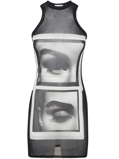 Jean Paul Gaultier Mesh Tank Dress Eyes Lips Print In Multi