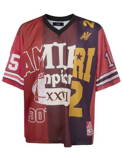 Amiri Men Red T-shirt With Maxi Graphic Print And V Neck In Tech Fabric Man In Red