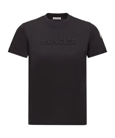 Moncler Embroidered Tonal Logo Cotton T-shirt In Black