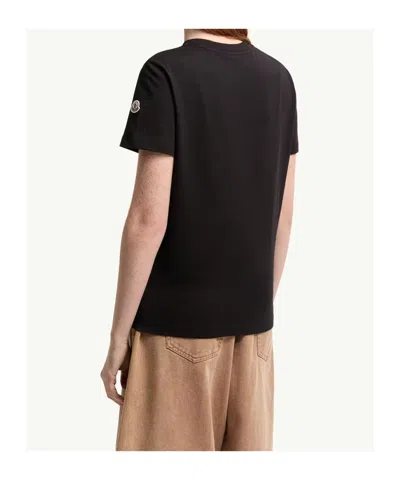 Moncler Embroidered Tonal Logo Cotton T-shirt In Black