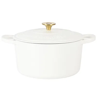 Crock-pot Artisan 5 Quart Round Enameled Cast Iron Dutch Oven With Lid In Linen In White