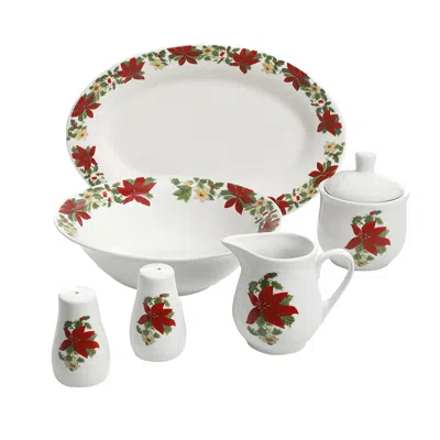 Gibson Home Perfect For Holidays Poinsettia 7 Piece Porcelain Serving Set In Red In Multi