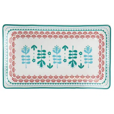 Gibson Home Village Vines 10.6 Inch Fine Ceramic Rectangular Platter In Multi In White