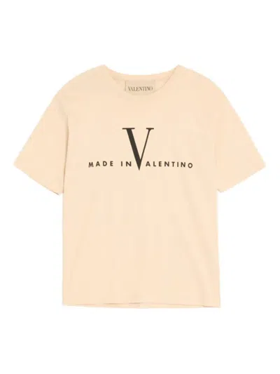 Valentino Garavani Cotton T-shirt With Made In Print Clothing In Nude