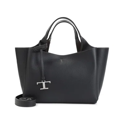 Tod's Textured Tote Bag Top Handles Detachable Strap In Black