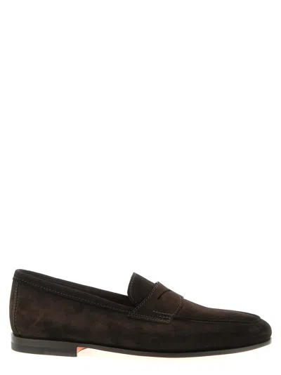Santoni Carlos Suede Loafers In Brown