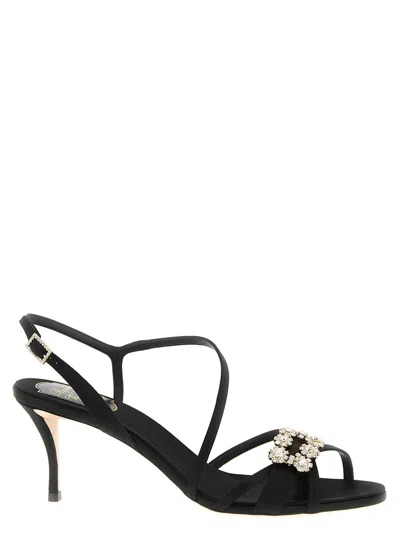 Roger Vivier Strass Sandals Slingback Straps Mini Flowers In Black