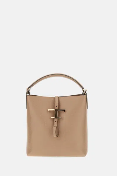 Tod's Beige T Timeless Mini Bucket Bag In Neutral