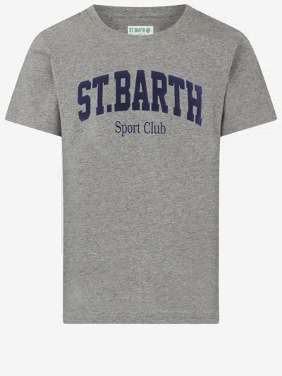 Mc2 Saint Barth Cotton T-shirt With Logo Print In Gray