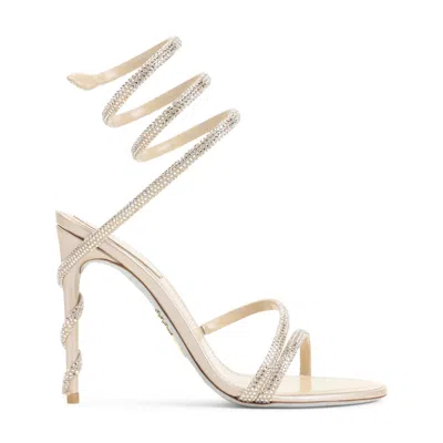 René Caovilla Beige Open Toe Heels In Metallic