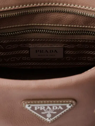 Prada Leather Logo Tote Bag In Brown