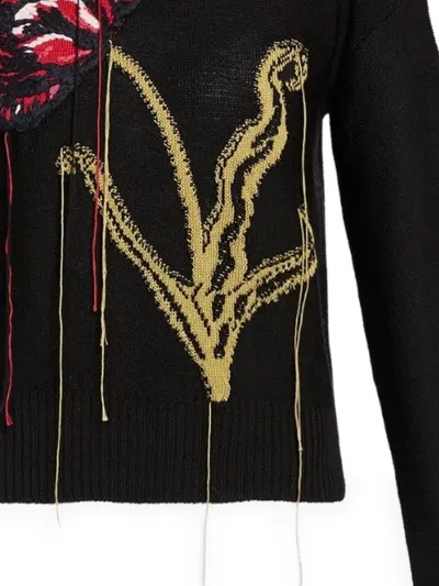 Erdem Floral-intarsia Crew-neck Sweater In Black