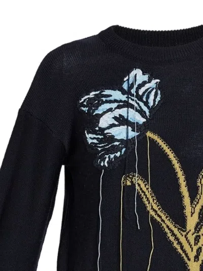 Erdem Floral-motif Crew-neck Sweater In Blue