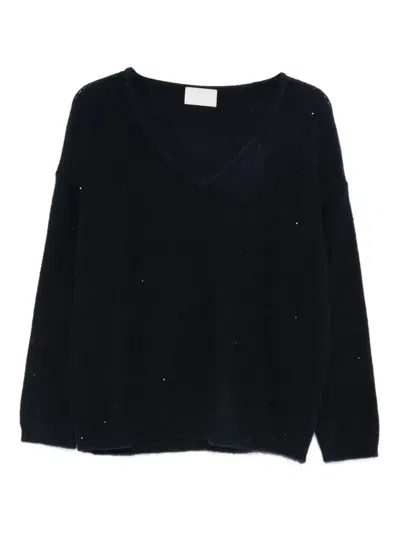 Hemisphere V-neck Embellished Sweater In Black