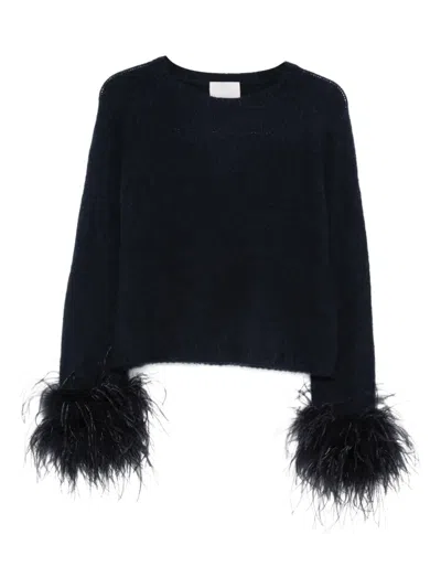 Hemisphere Feather-trim Sweater In Black