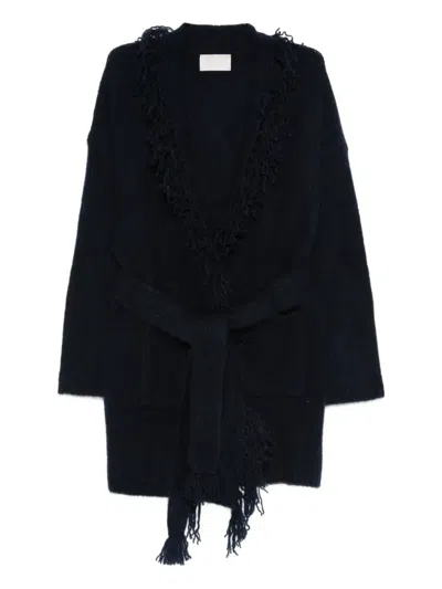 Hemisphere Fringed Belted Cardigan In Black