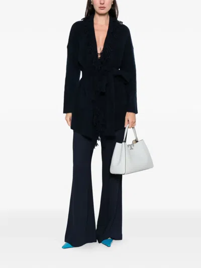 Hemisphere Fringed Belted Cardigan In Black