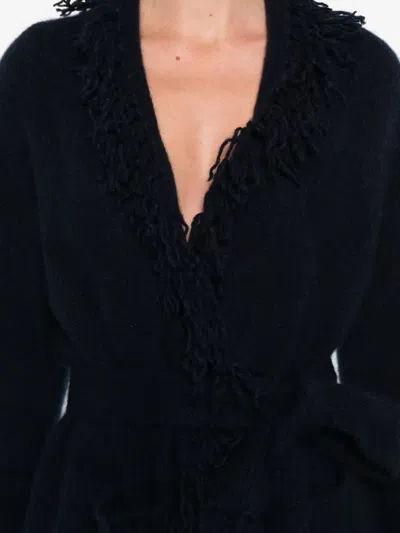 Hemisphere Fringed Belted Cardigan In Black