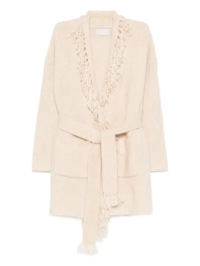 Hemisphere Fringed Belted Jacket In Neutral