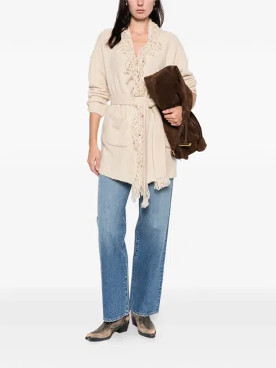 Hemisphere Fringed Belted Jacket In Neutral