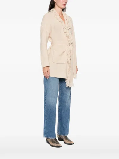 Hemisphere Fringed Belted Jacket In Neutral