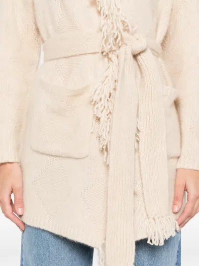Hemisphere Fringed Belted Jacket In Neutral