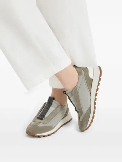Brunello Cucinelli Runners Sneakers Pull Tab Rubber Sole In Green