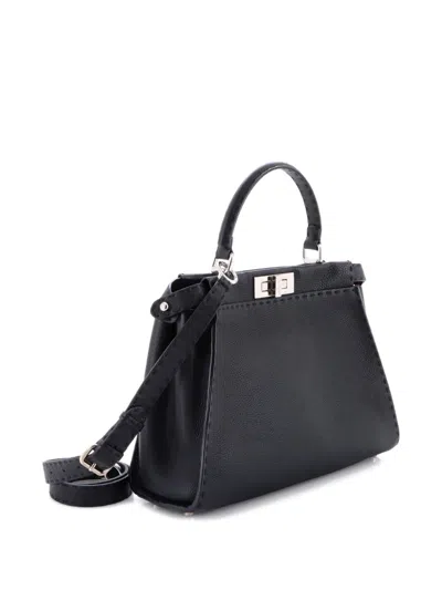 Pre-owned Fendi Selleria Peekaboo Bag Rigid Leather Regular Satchel In Black