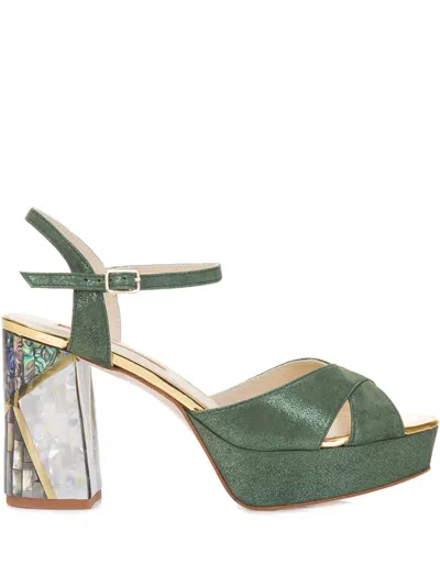 Freya Rose Zahra Ankle-strap Heeled Sandals In Green