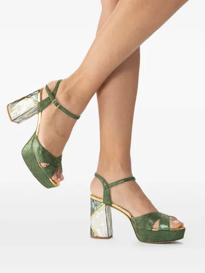 Freya Rose Zahra Ankle-strap Heeled Sandals In Green