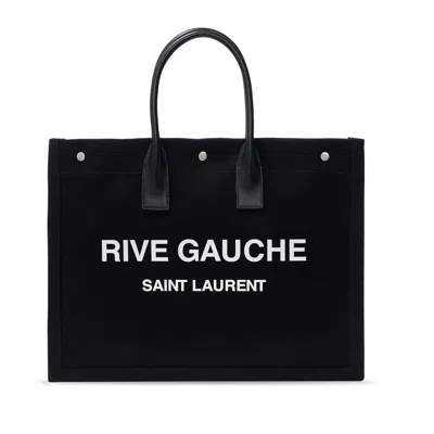 Saint Laurent Black Canvas Large Rive Gauche Shopping Bag In Black