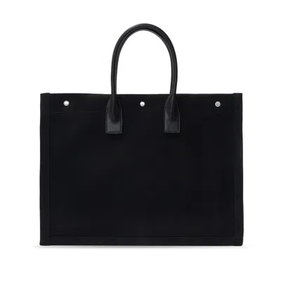 Saint Laurent Black Canvas Large Rive Gauche Shopping Bag In Black