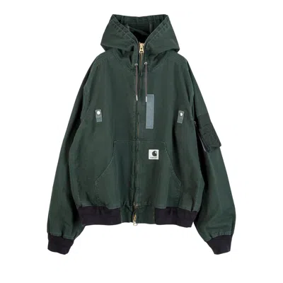 Pre-owned Sacai X Carhartt Wip Washed Duck Hooded Blouson 'green' | Men's Size 1