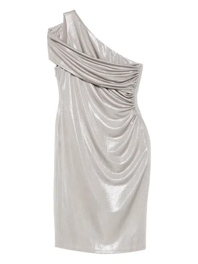 Ralph Lauren One-shoulder Ruched Mini Dress In Silver
