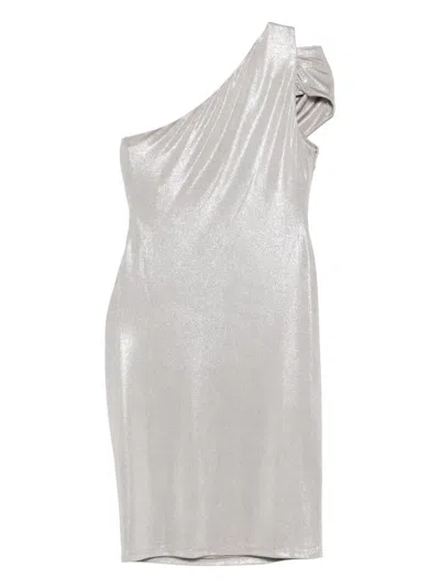 Ralph Lauren One-shoulder Ruched Mini Dress In Silver