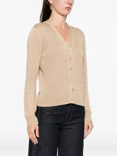 Ralph Lauren Buttoned Ribbed Cardigan In Neutral