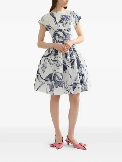 Erdem Pleated Floral-print Cotton-poplin Mini Dress In Multi