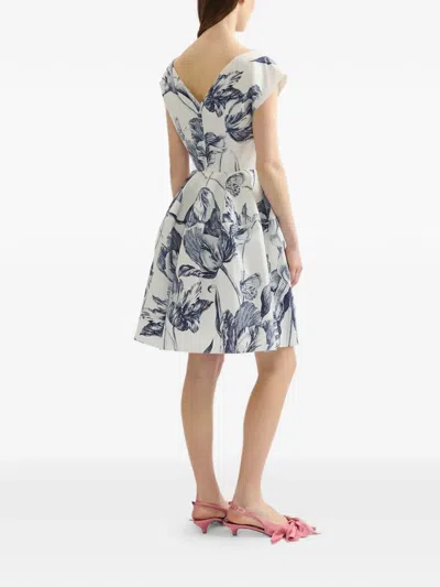 Erdem Pleated Floral-print Cotton-poplin Mini Dress In Multi
