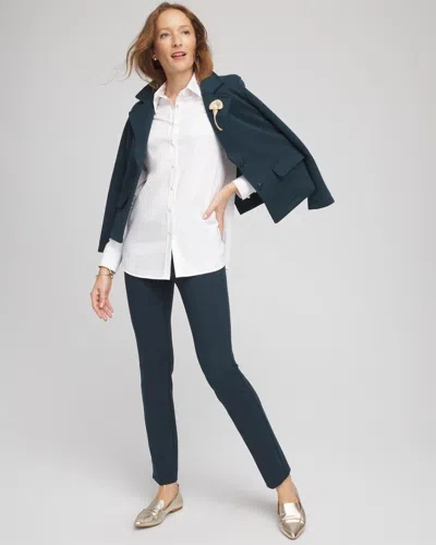 Chico's Petite Juliet Slim Trim Detail Ankle Pants In Teal Shadow