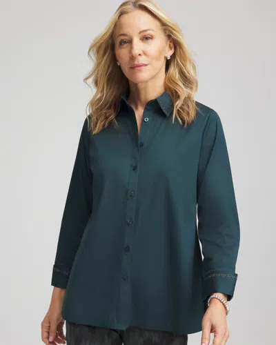 Chico's Rhinestone Embellished Poplin Tunic In Teal Shadow