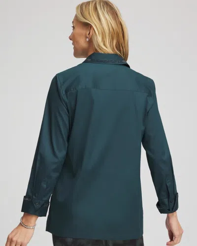 Chico's Rhinestone Embellished Poplin Tunic In Teal Shadow